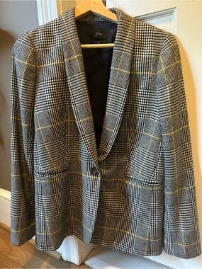 J. Crew Black-White Glen Plaid Blazer with Yellow Windowpane